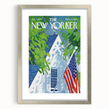 Vintage New Yorker Poster - American Flag on Balcony Wall Art Print