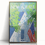 Vintage New Yorker Poster - American Flag on Balcony Wall Art Print