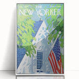 Vintage New Yorker Poster - American Flag on Balcony Wall Art Print