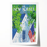 Vintage New Yorker Poster - American Flag on Balcony Wall Art Print