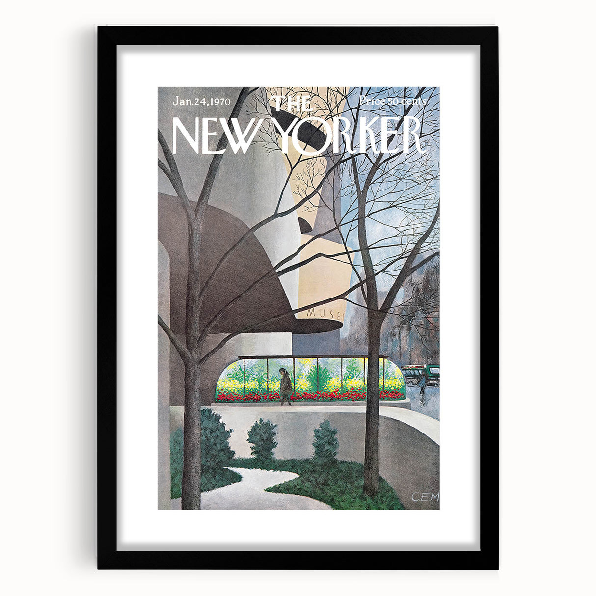 Vintage New Yorker Poster - Museum with Garden View Wall Art Print
