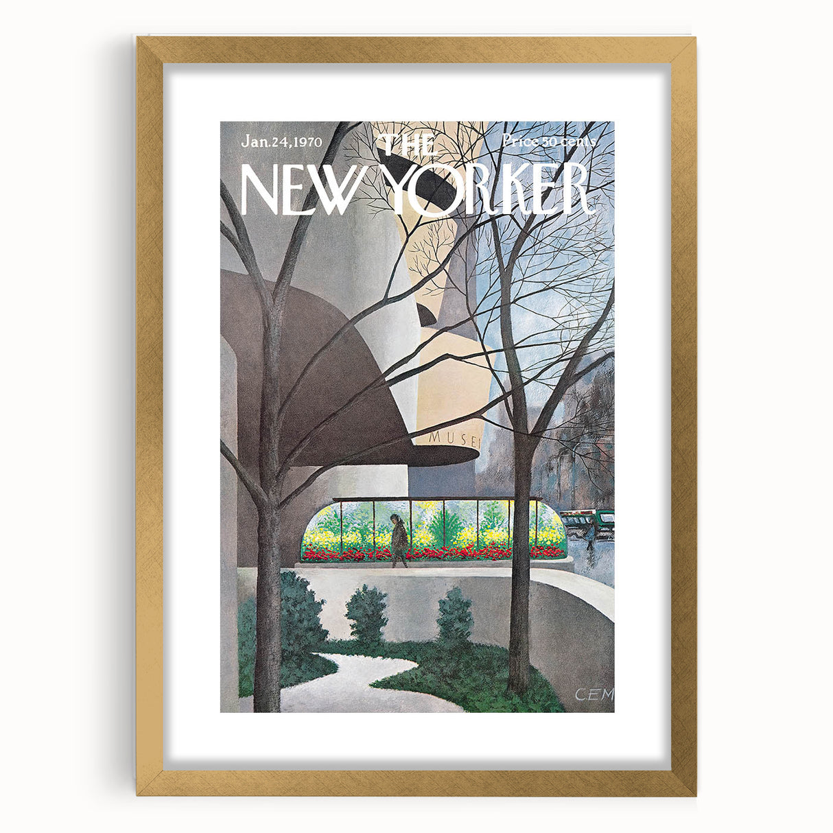 Vintage New Yorker Poster - Museum with Garden View Wall Art Print