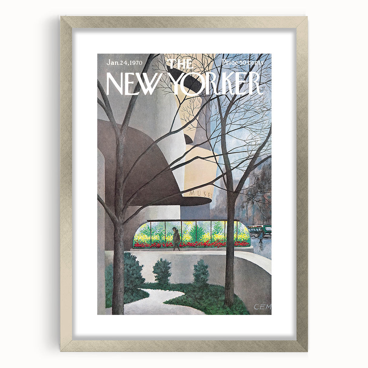 Vintage New Yorker Poster - Museum with Garden View Wall Art Print
