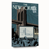 Vintage New Yorker Poster - Outdoor Movie Night at Brooklyn Bridge Wall Art Print