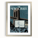 Vintage New Yorker Poster - Outdoor Movie Night at Brooklyn Bridge Wall Art Print