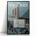 Vintage New Yorker Poster - Outdoor Movie Night at Brooklyn Bridge Wall Art Print