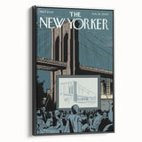 Vintage New Yorker Poster - Outdoor Movie Night at Brooklyn Bridge Wall Art Print