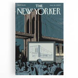 Vintage New Yorker Poster - Outdoor Movie Night at Brooklyn Bridge Wall Art Print