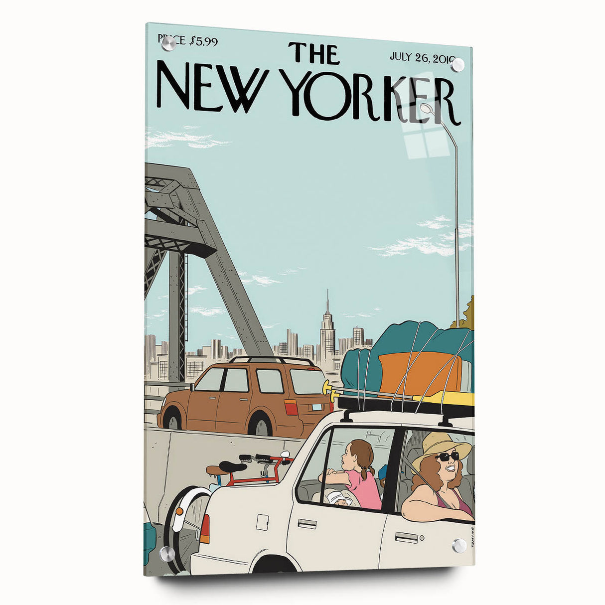 Vintage New Yorker Poster - Family Road Trip on the Bridge Wall Art Print