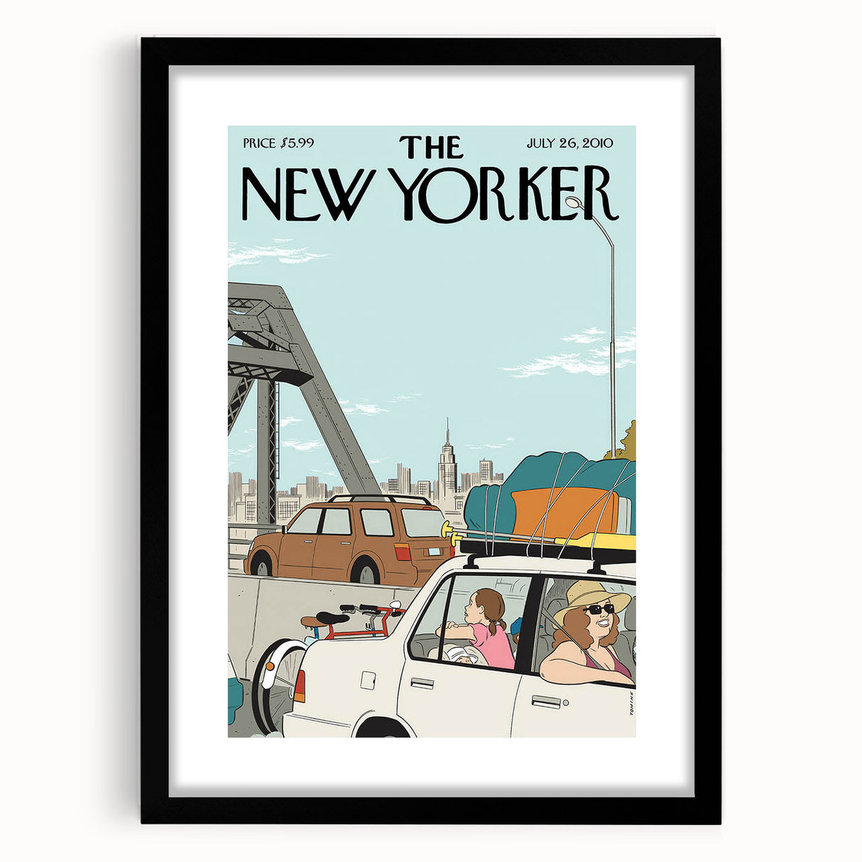 Vintage New Yorker Poster - Family Road Trip on the Bridge Wall Art Print