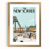 Vintage New Yorker Poster - Family Road Trip on the Bridge Wall Art Print