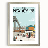 Vintage New Yorker Poster - Family Road Trip on the Bridge Wall Art Print