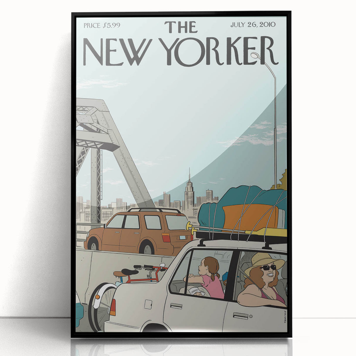 Vintage New Yorker Poster - Family Road Trip on the Bridge Wall Art Print