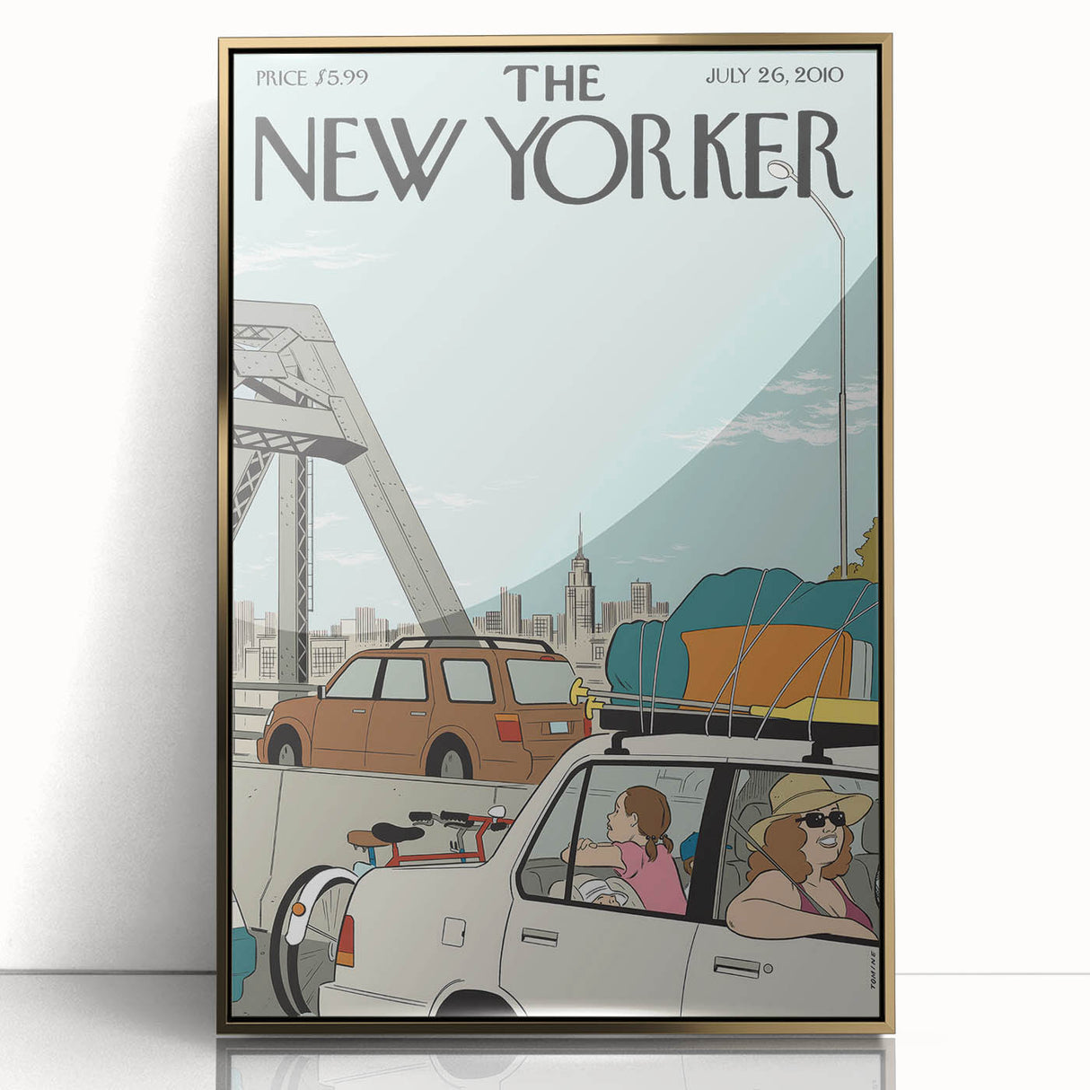 Vintage New Yorker Poster - Family Road Trip on the Bridge Wall Art Print