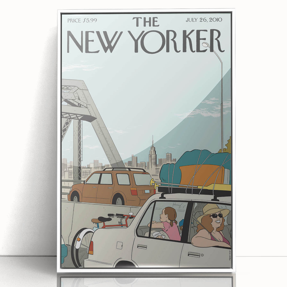 Vintage New Yorker Poster - Family Road Trip on the Bridge Wall Art Print