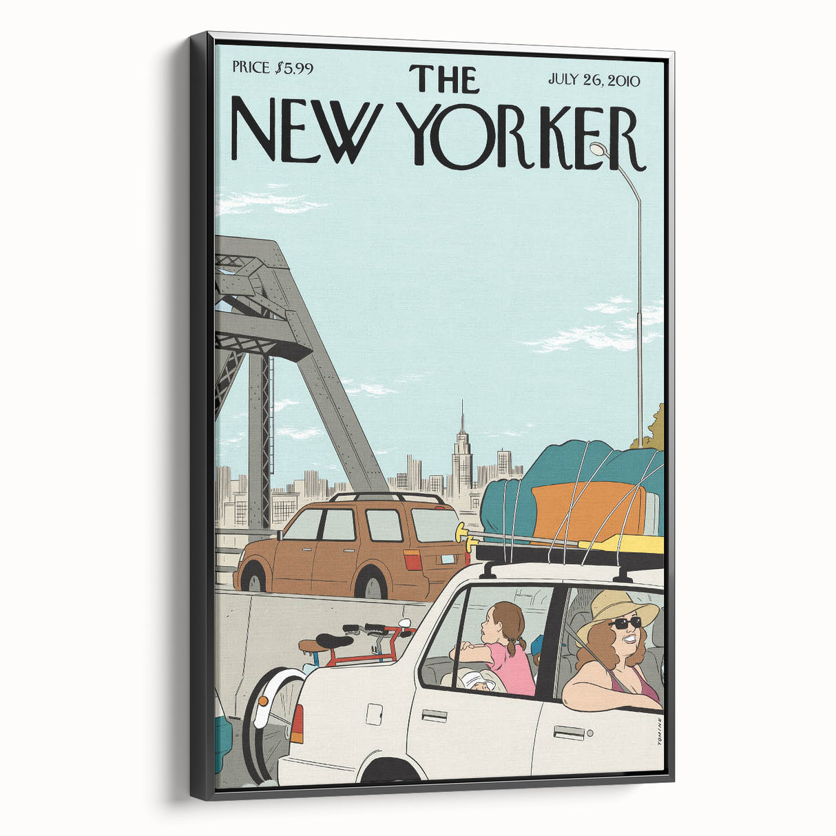 Vintage New Yorker Poster - Family Road Trip on the Bridge Wall Art Print