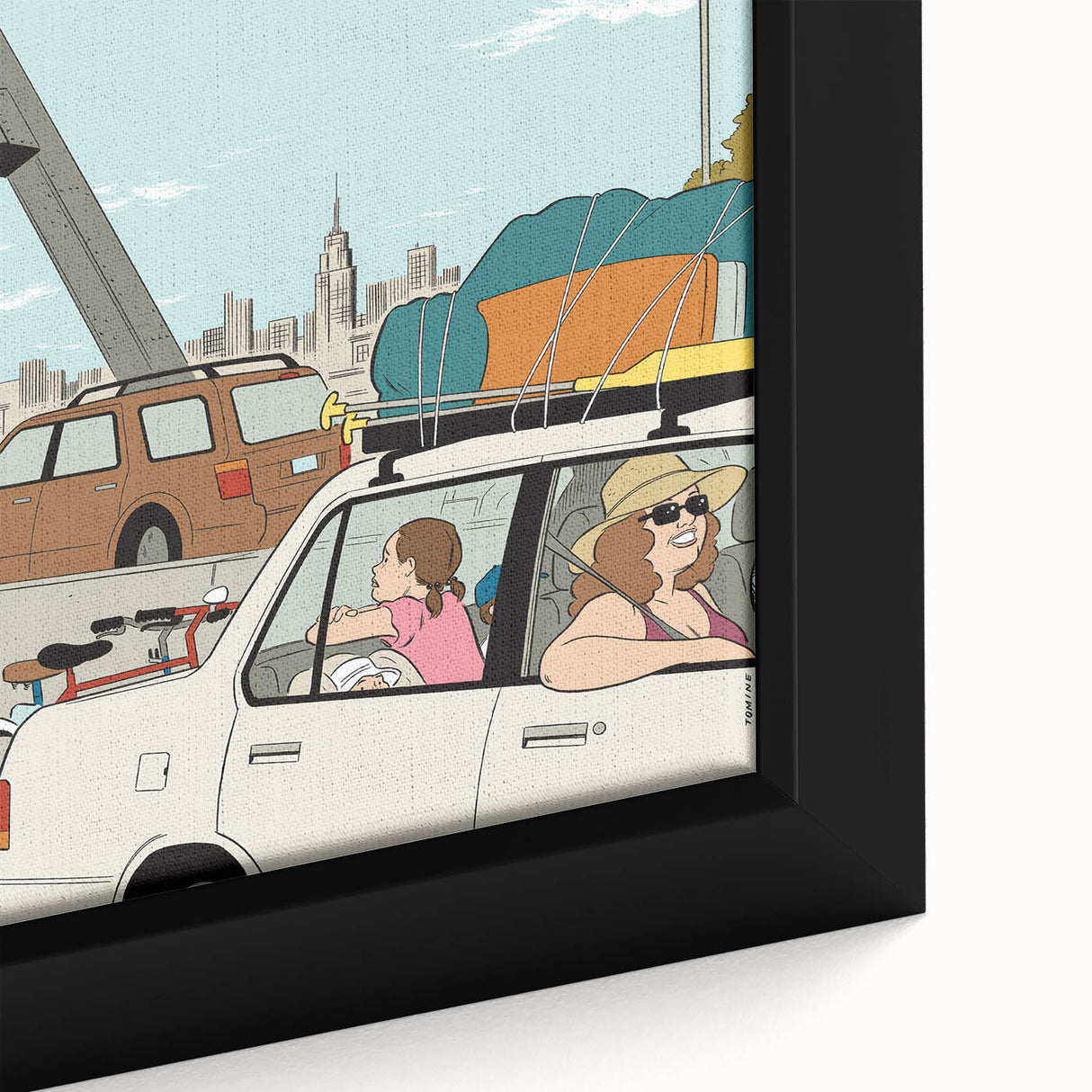 Vintage New Yorker Poster - Family Road Trip on the Bridge Wall Art Print