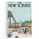 Vintage New Yorker Poster - Family Road Trip on the Bridge Wall Art Print
