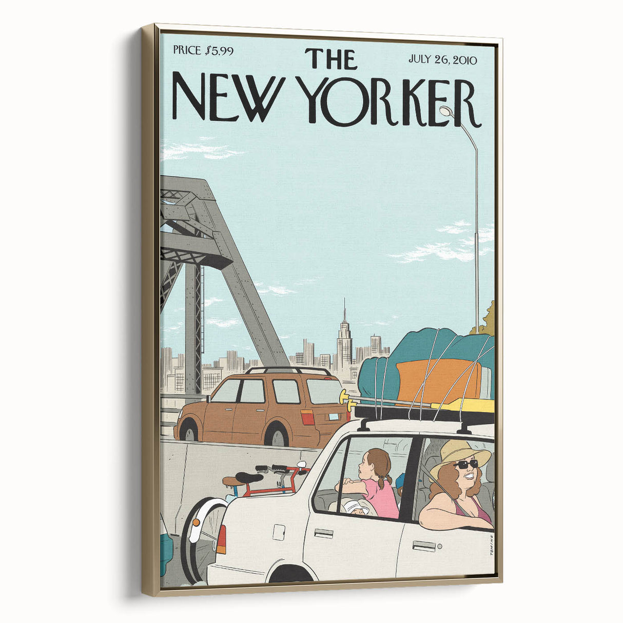 Vintage New Yorker Poster - Family Road Trip on the Bridge Wall Art Print