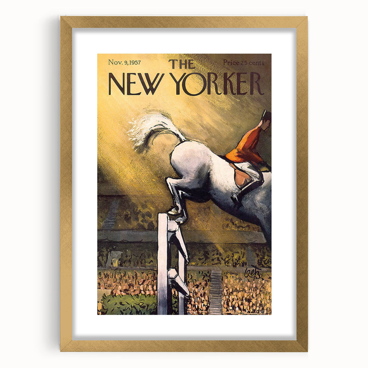 Vintage New Yorker Poster - Equestrian Jumping Scene Wall Art Print