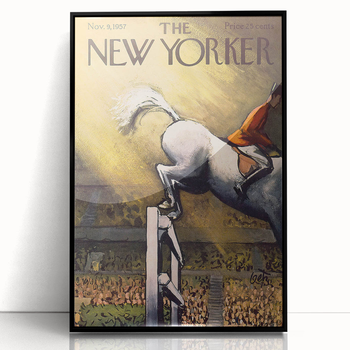 Vintage New Yorker Poster - Equestrian Jumping Scene Wall Art Print