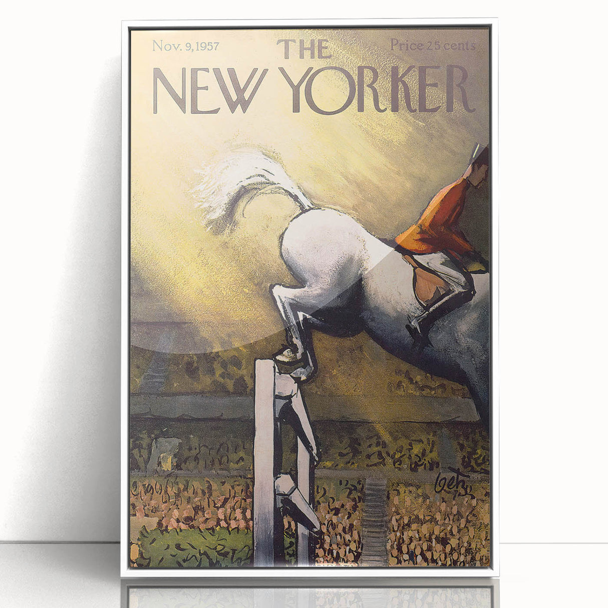 Vintage New Yorker Poster - Equestrian Jumping Scene Wall Art Print