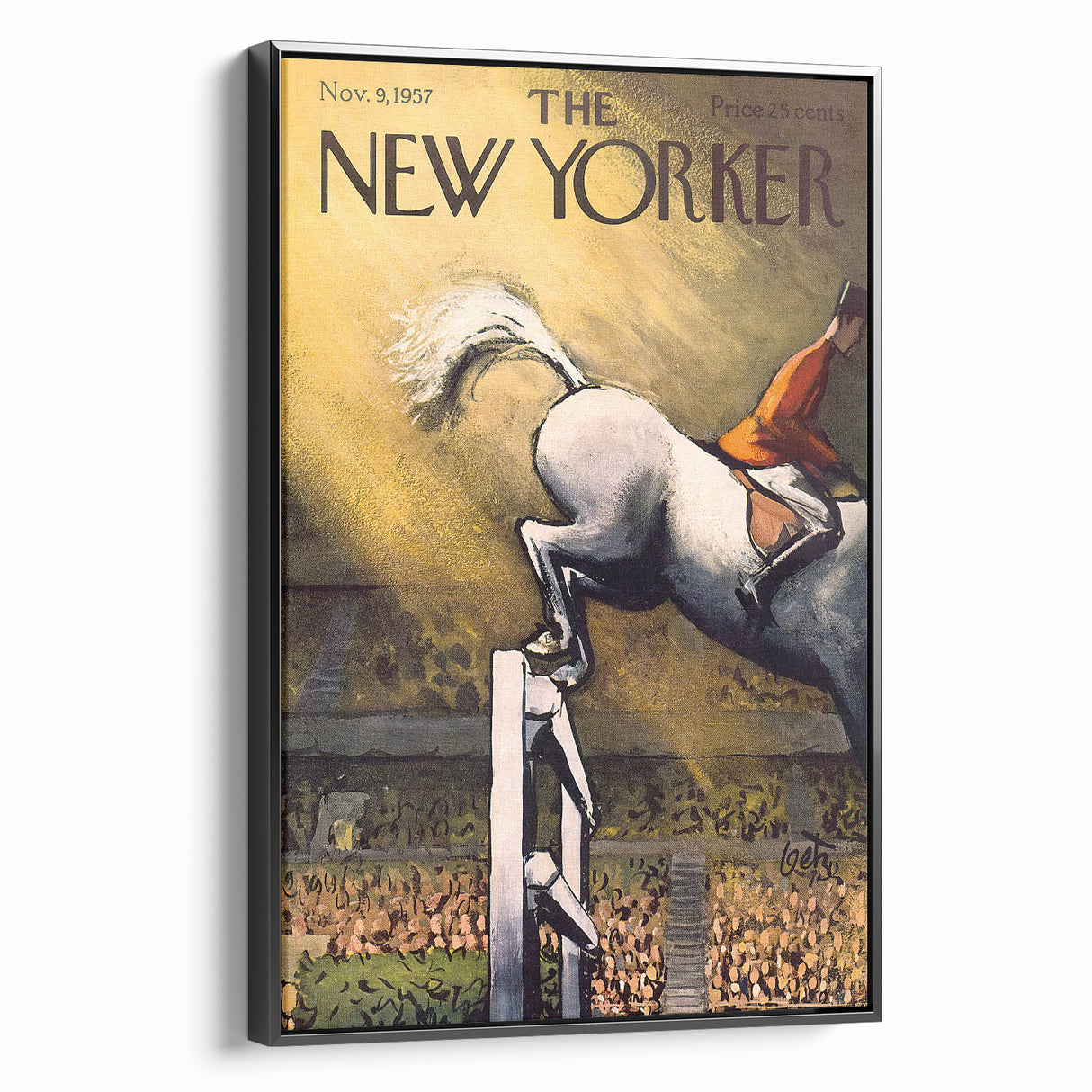 Vintage New Yorker Poster - Equestrian Jumping Scene Wall Art Print