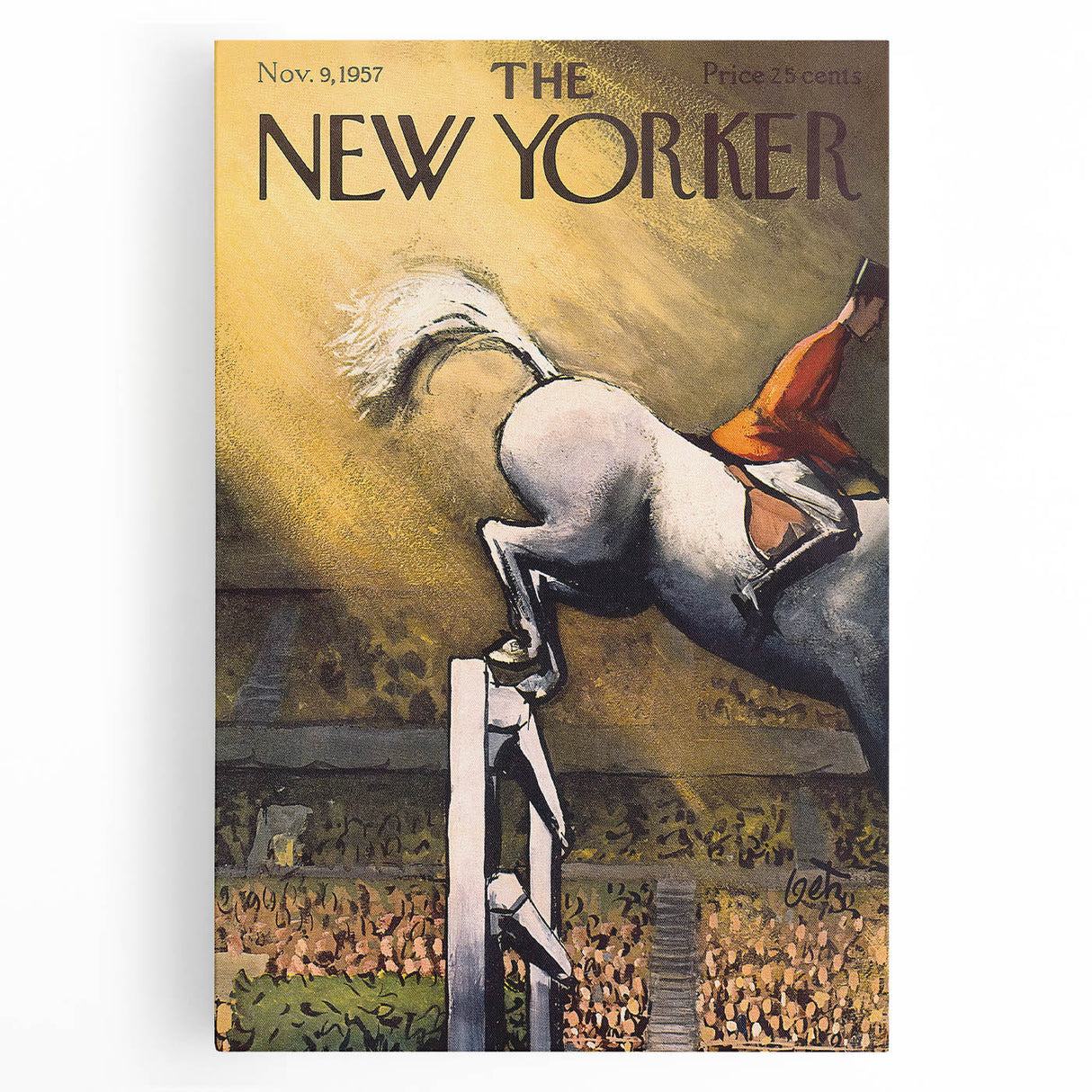 Vintage New Yorker Poster - Equestrian Jumping Scene Wall Art Print
