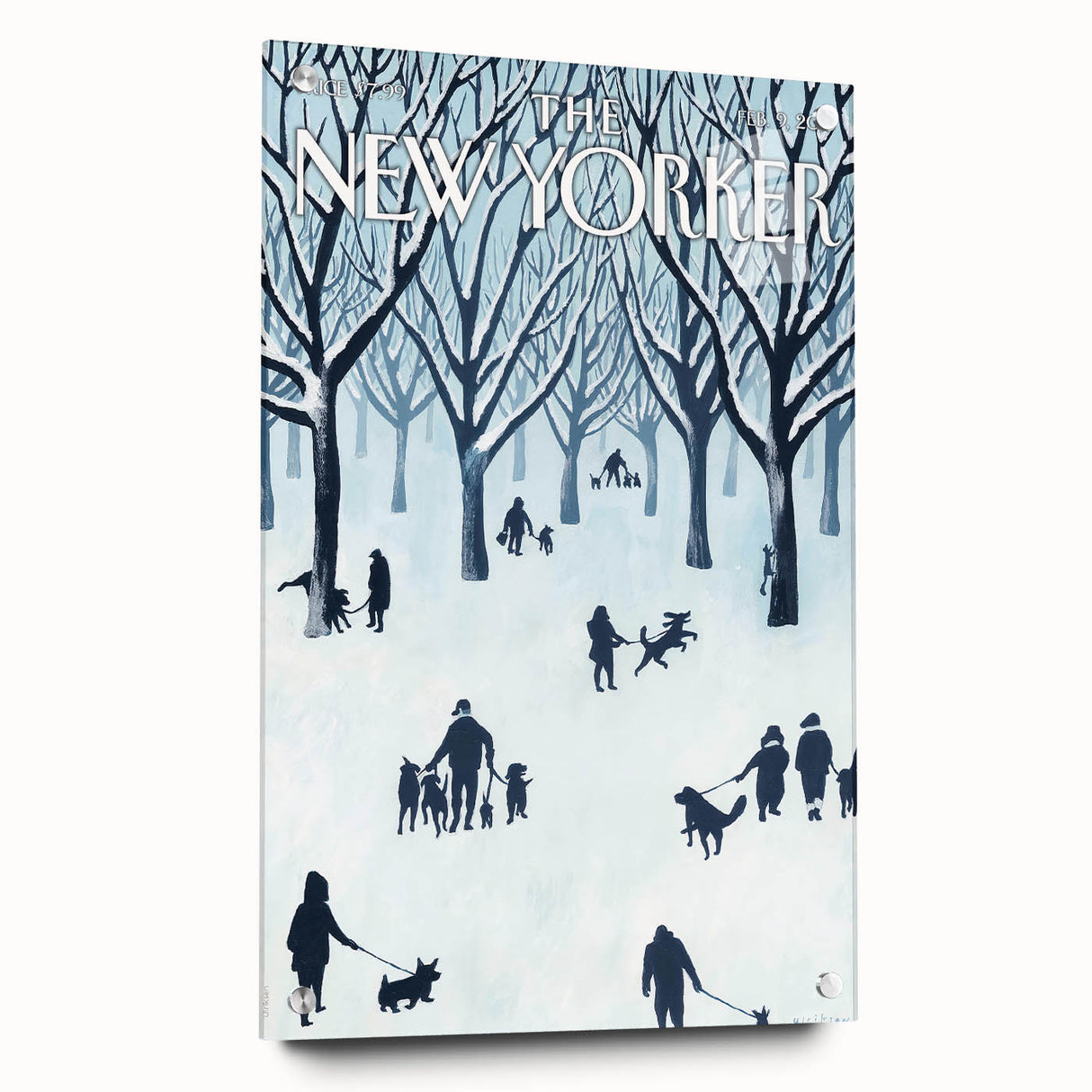 Vintage New Yorker Poster - Snowy Walk in the Park with Dogs Wall Art