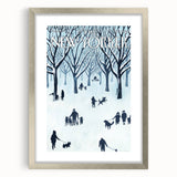 Vintage New Yorker Poster - Snowy Walk in the Park with Dogs Wall Art