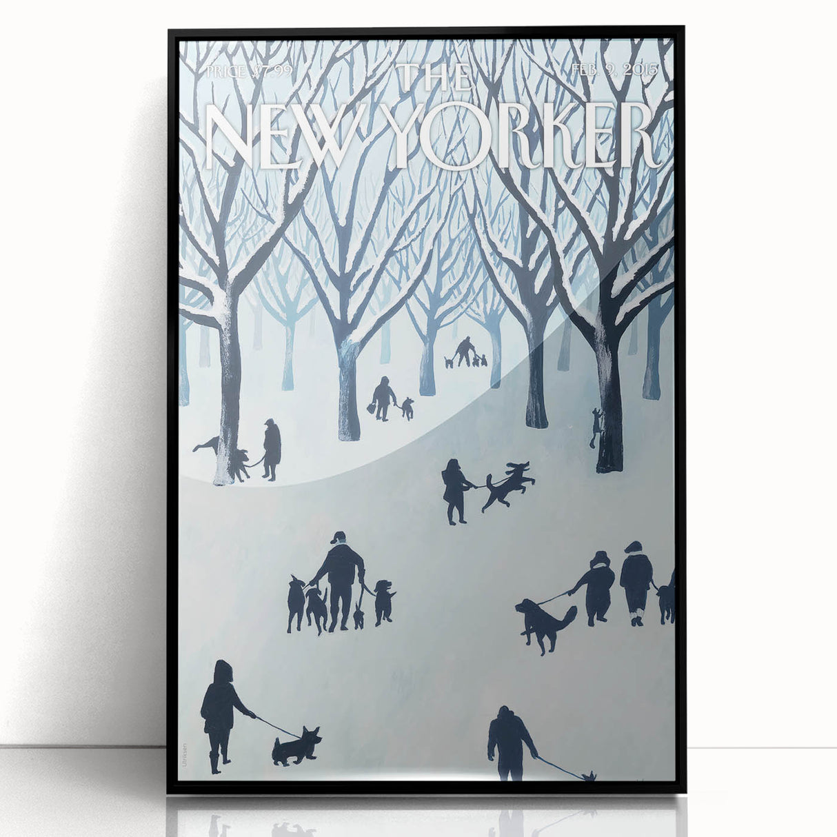 Vintage New Yorker Poster - Snowy Walk in the Park with Dogs Wall Art