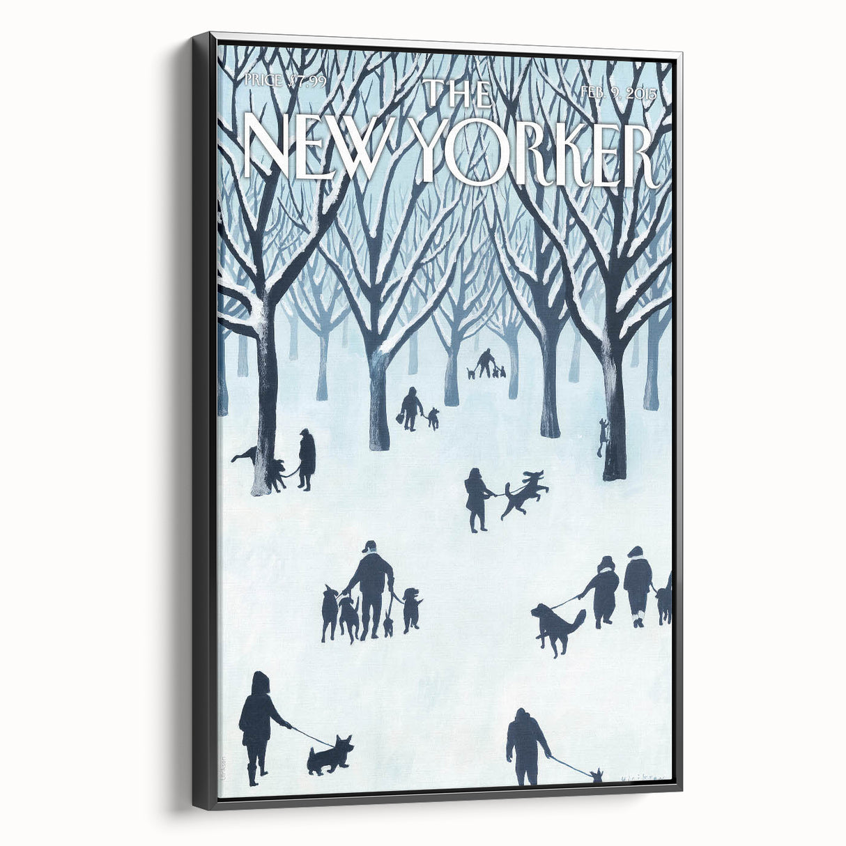 Vintage New Yorker Poster - Snowy Walk in the Park with Dogs Wall Art