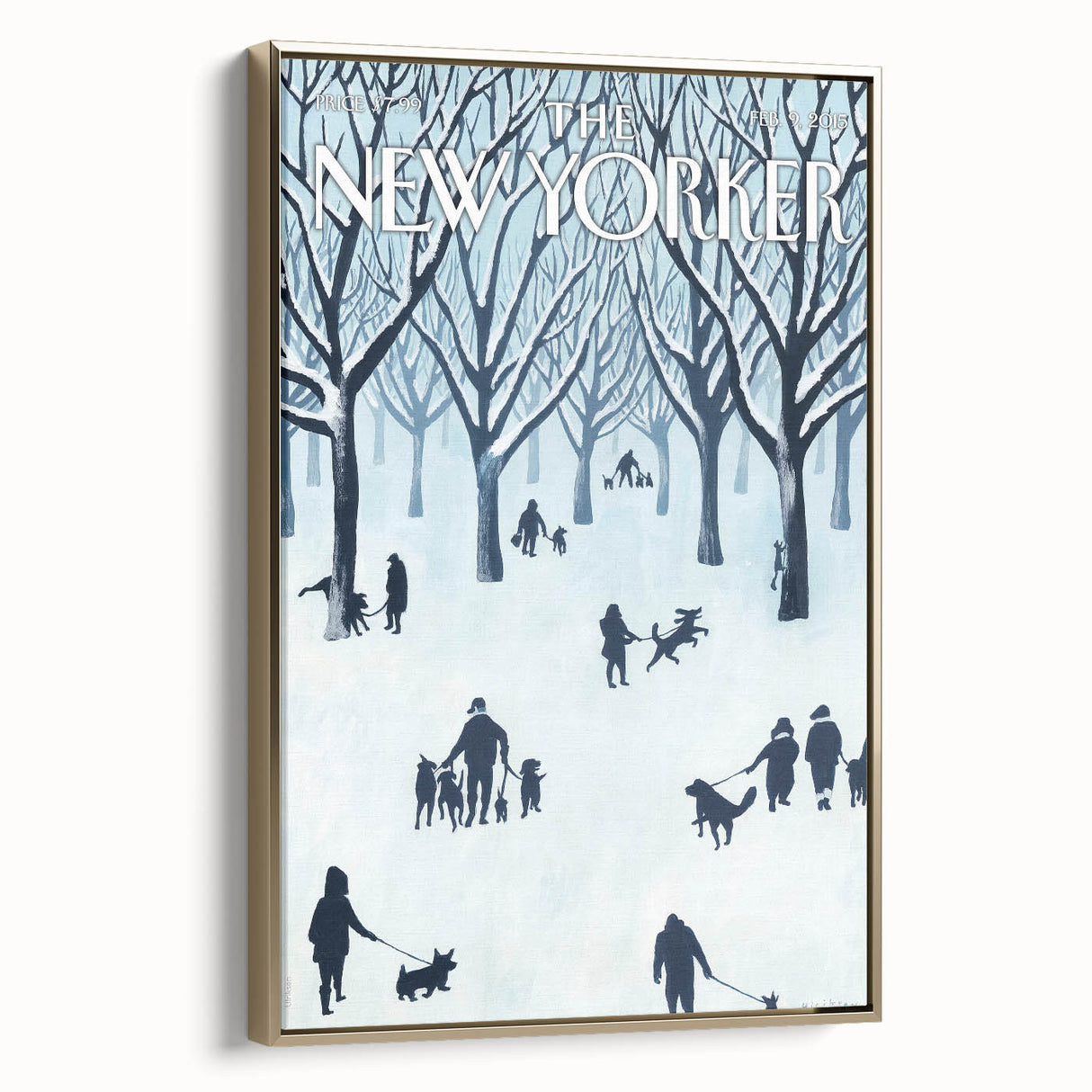 Vintage New Yorker Poster - Snowy Walk in the Park with Dogs Wall Art