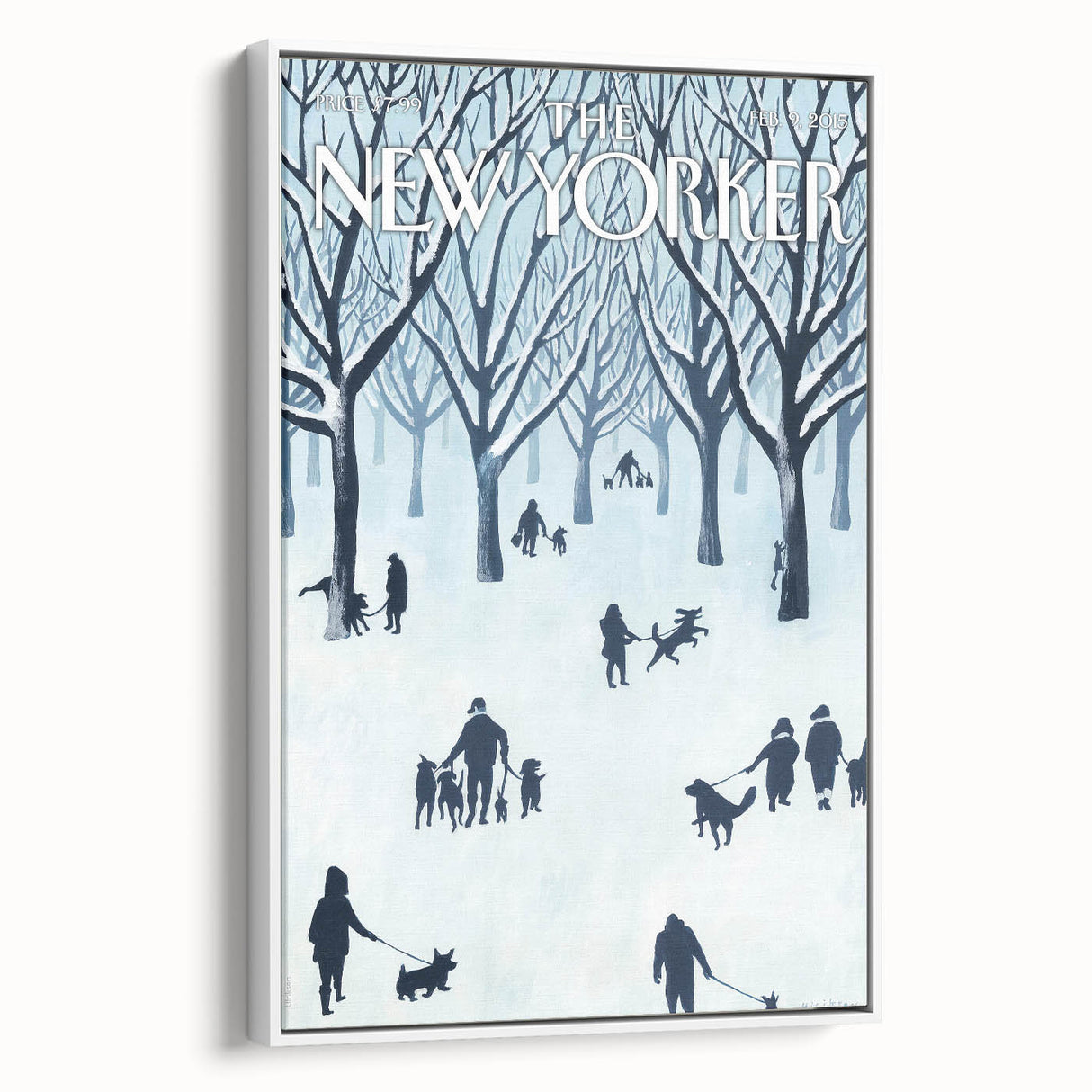 Vintage New Yorker Poster - Snowy Walk in the Park with Dogs Wall Art