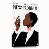 Elegant New Yorker Poster - Woman with Pink Flowers Wall Art