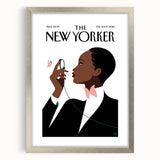 Elegant New Yorker Poster - Woman with Pink Flowers Wall Art