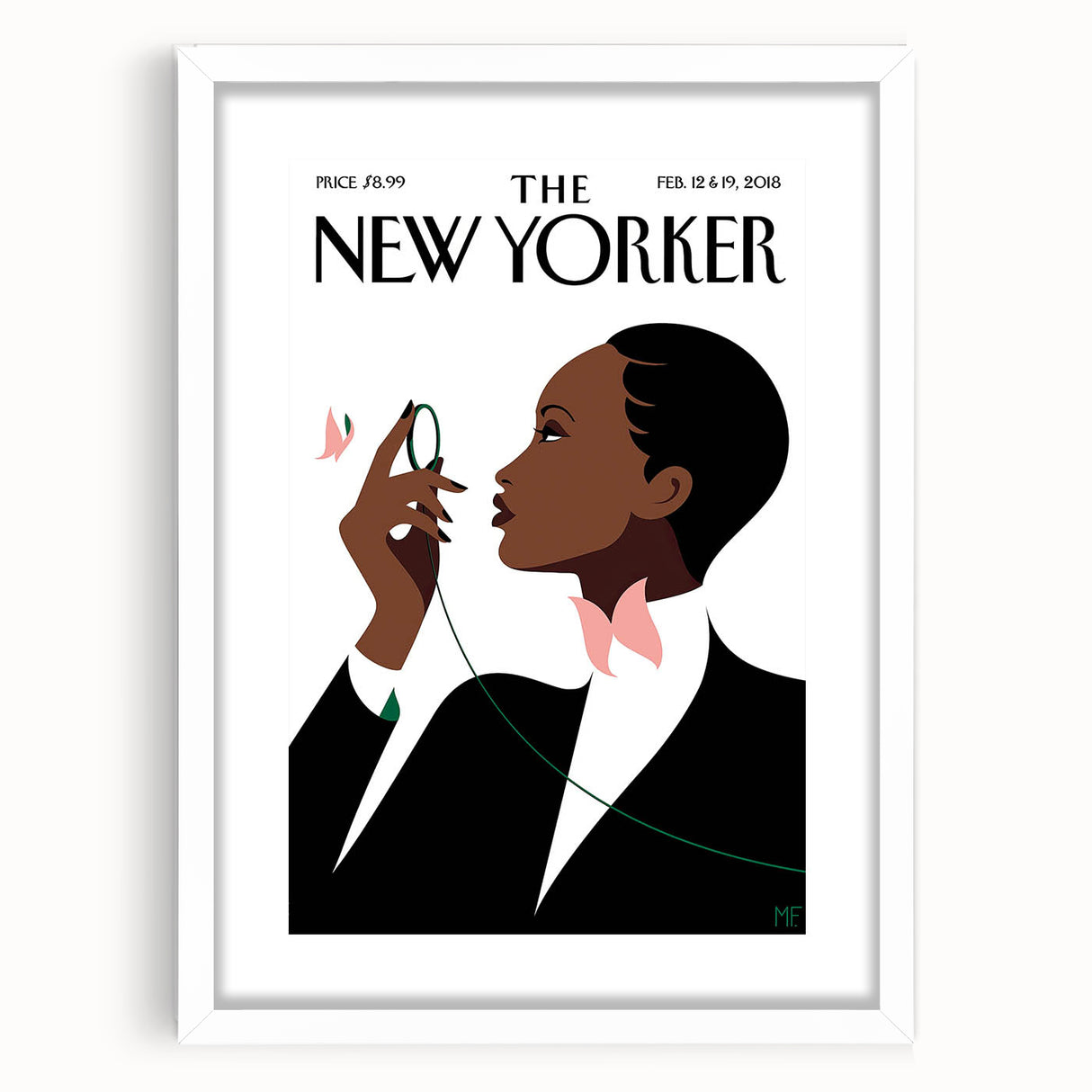 Elegant New Yorker Poster - Woman with Pink Flowers Wall Art