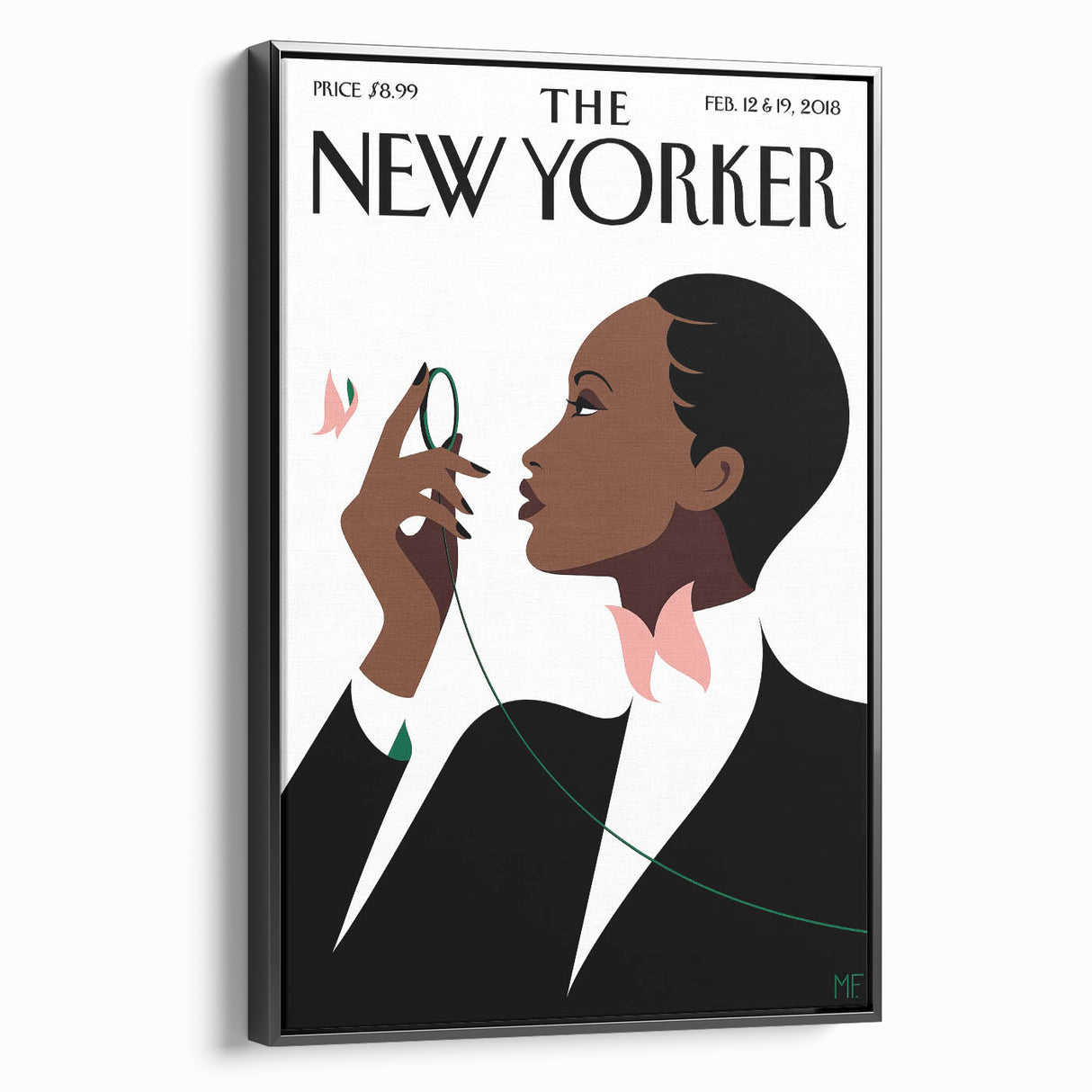 Elegant New Yorker Poster - Woman with Pink Flowers Wall Art