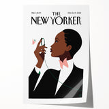 Elegant New Yorker Poster - Woman with Pink Flowers Wall Art