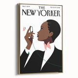 Elegant New Yorker Poster - Woman with Pink Flowers Wall Art