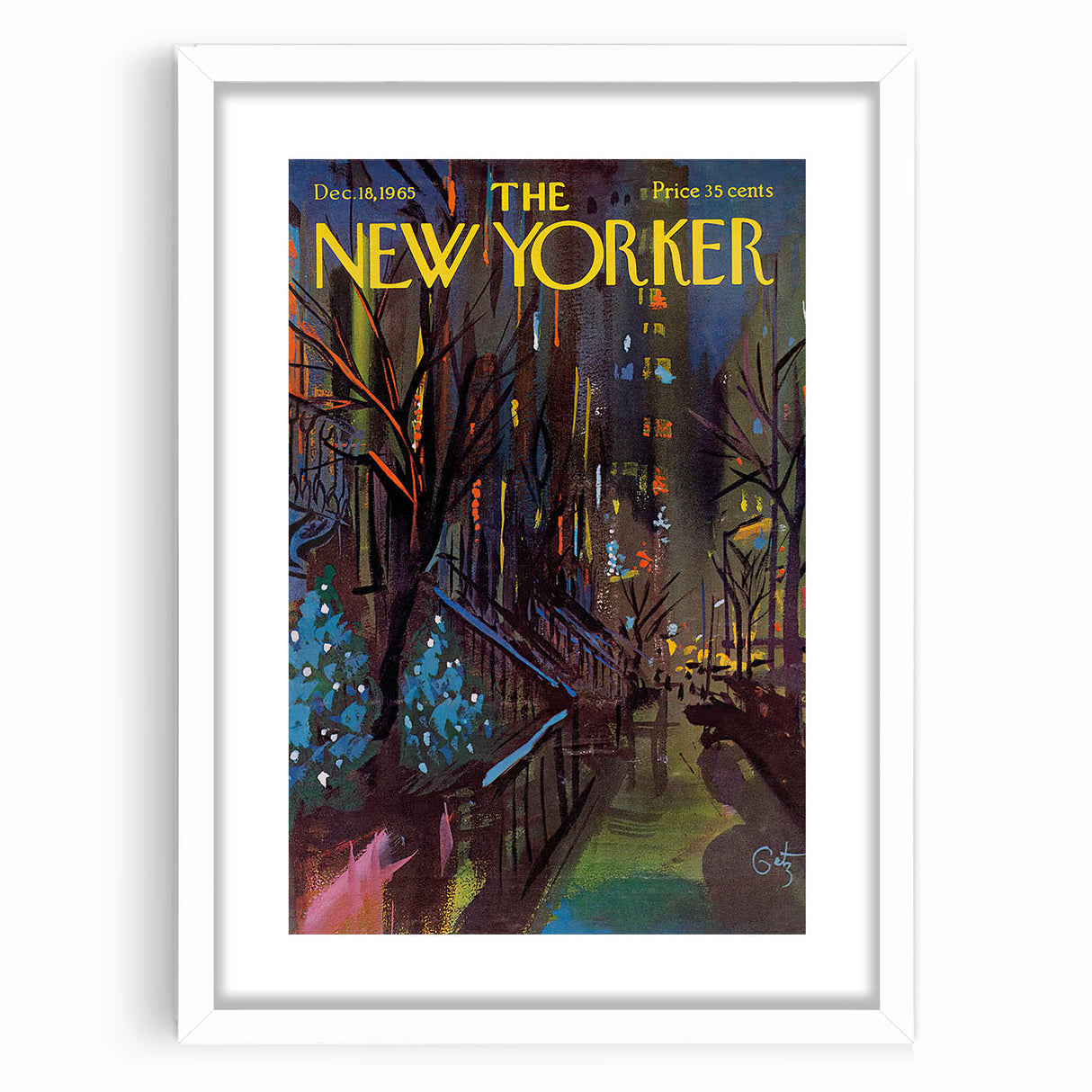 New Yorker December 18, 1965 – Vibrant Winter Cityscape Art Print