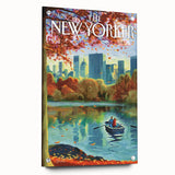 Vintage New Yorker Poster - Autumn Rowing Scene Art