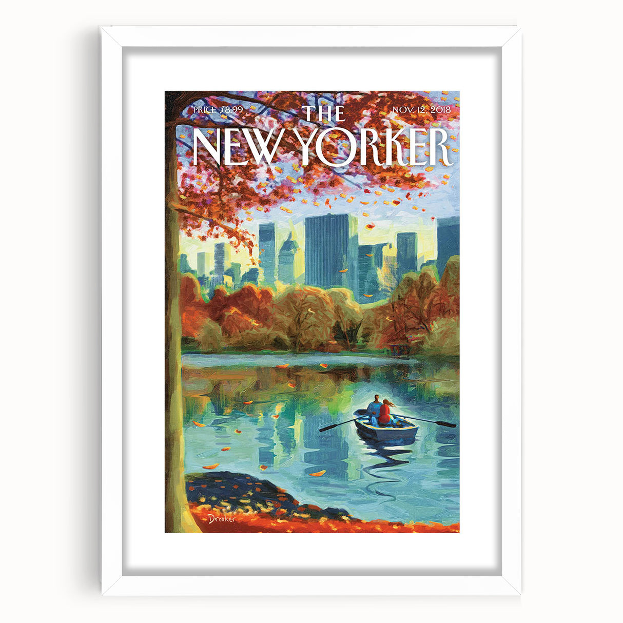 Vintage New Yorker Poster - Autumn Rowing Scene Art