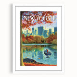 Vintage New Yorker Poster - Autumn Rowing Scene Art