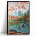 Vintage New Yorker Poster - Autumn Rowing Scene Art
