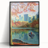 Vintage New Yorker Poster - Autumn Rowing Scene Art