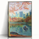 Vintage New Yorker Poster - Autumn Rowing Scene Art