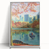 Vintage New Yorker Poster - Autumn Rowing Scene Art