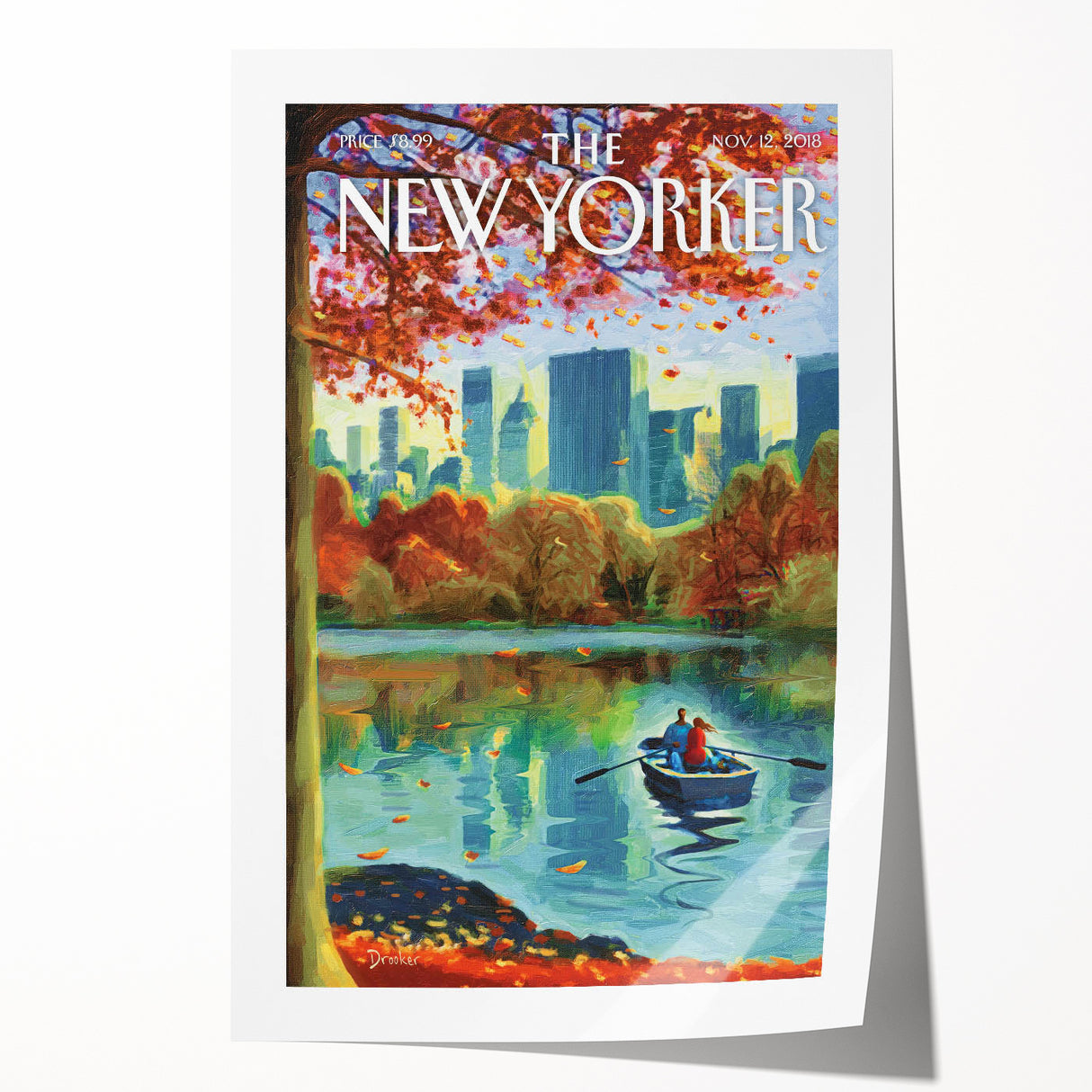Vintage New Yorker Poster - Autumn Rowing Scene Art