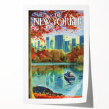 Vintage New Yorker Poster - Autumn Rowing Scene Art